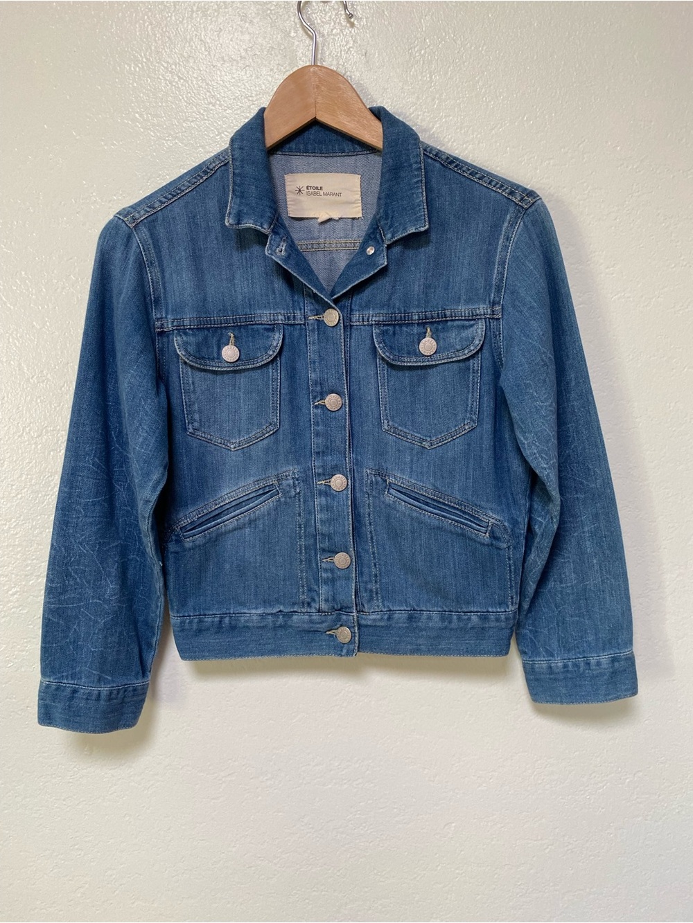 Etoile Isabel Marant Kiley Denim Jacket Women’s Blue 3/4 Sleeve Crop